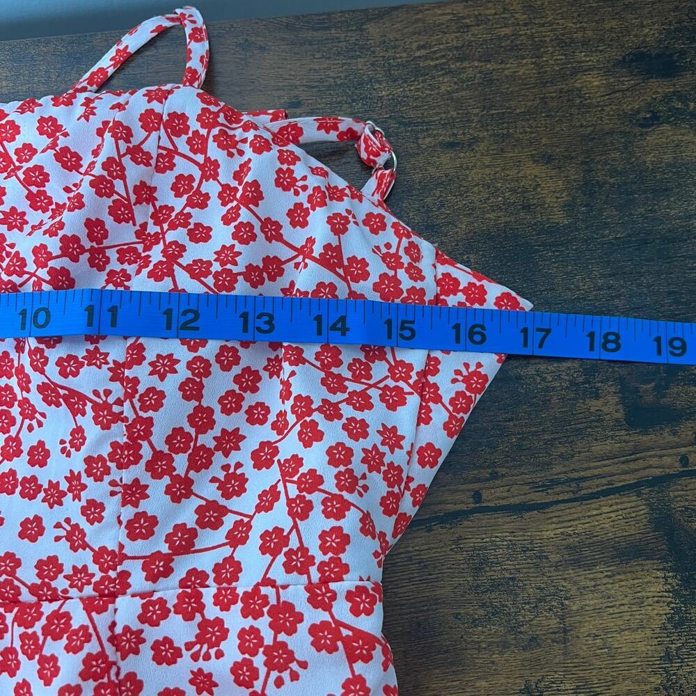 Women's Red Ditsy Floral Button Front Tie Back Dress Size 10 Coquette Cottage - Picture 6 of 8